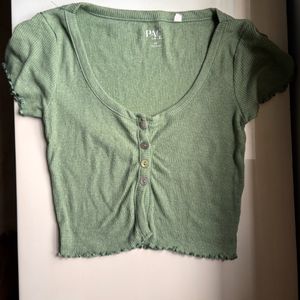 Pastel Green Wide Neck Top