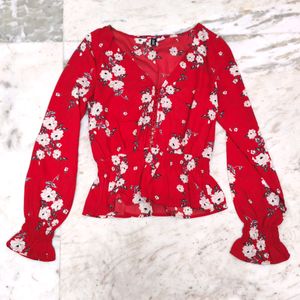 Red Floral Divided Blouse