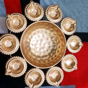 Metal Urli Flower Diya Decoration For Diwali Pooja