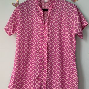 Pink And Sandal Chinese Collar Top (women)