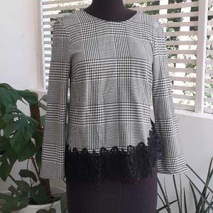 ZARA Houndstooth Asymmetrical blouse