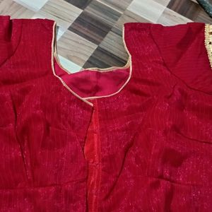 Red Saree Beautiful Border With Blouse Size 42