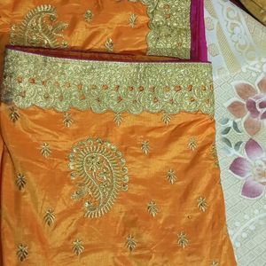 FESTIVE SAREE ORANGISH AND PINK ROYAL COLOURS