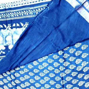 New Indigo Cotton Linen Saree