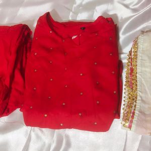 Red Kurta Set And Dupatta