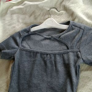 Grey Colour Casual Crop Top