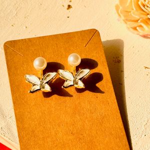 Pearl Hoop Butterfly Charm Earrings