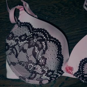 Pink Nylon Lace Push Up Bra