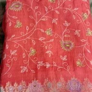 Coral thread Work Saree