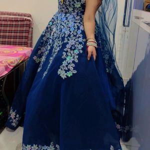 Beautiful Blue Clr Ball Gown With Very Heavy Flare