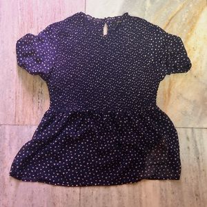 Navy Blue Ribbed Top With Cute Little Hearts