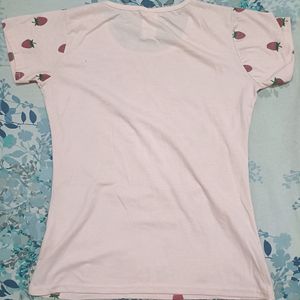 Peach Colour Strawberry Design Casual T Shirt