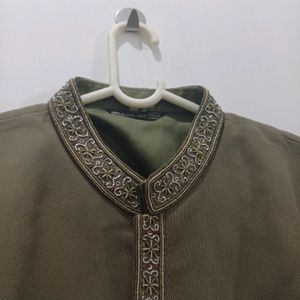 Sherwani Chudidar Set With Hand Embroidery (Olive)