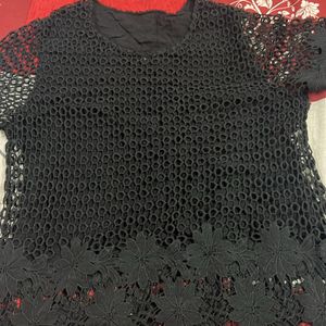 Black Net Top With 3d Print