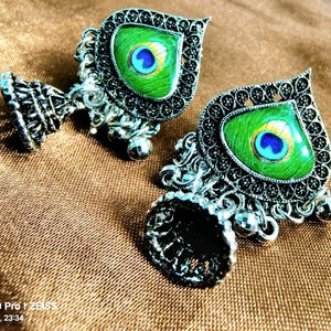 Peacock Feather Studs With Jhumka