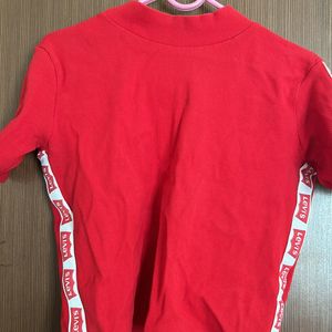 Red Top With Levis Strip At The Sides Turtle Neck