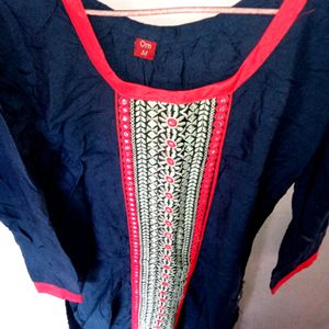 Navy Blue Kurta With Front Line Embroidery