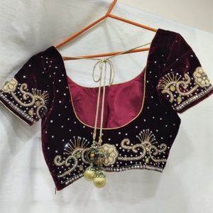 Lehenga Choli Dupatta Set - Maroon Velvet