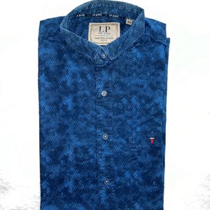 Louis Philippe Blue Chinese Collar LP Shirt