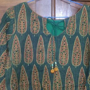 Handblocked Ajrakh Kantha Kurta