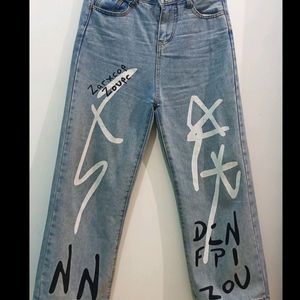 Positioning Printing Straight Leg Jeans