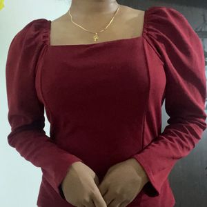 Women Red Puff Full Sleeves Top