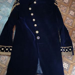 Men Indian Latest Designer Blue Velvet Sherwani