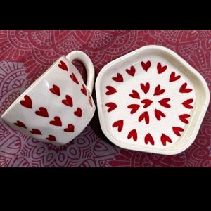 Heart Printed Cup And Saucer