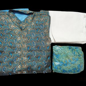 Kids Boys Jacquard Silk Kurta and Pyjama Set