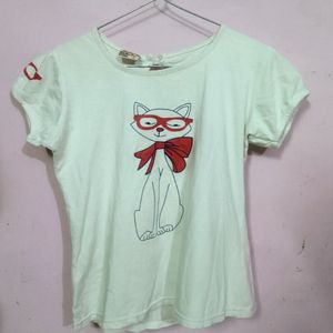 Cat T-shirt With White Colour And Very Affordable