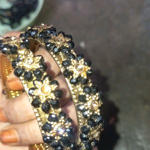 Golden Black Beads 2 Bangles