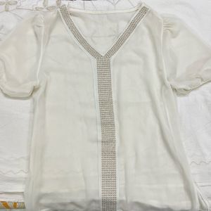 Off white Rhinestone Sheet Top