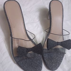 Glitter Grey Sandal With Transparent Heel