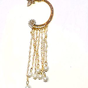 Earcuff Studded With Stones And Moti Hangings