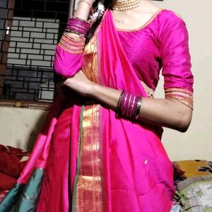 Pink Art Slik Saree  With Gold Less Work