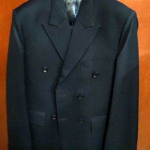 Men's Double Breasted Navy Blue Striped Suit