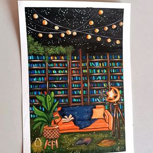 Bookshelf Painting On A4 Sheet