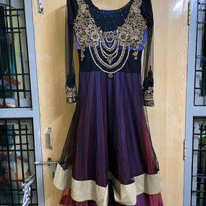 Black Handwork Three Layered Gown Wid Net Dupatta