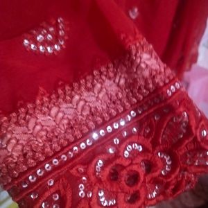 Wedding Wear Hot Red color saari with cutwork