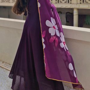 Purple Anarkali Dress With Dupatta