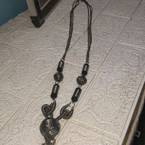 Oxidised Black Metal Long Chain Necklace