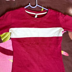 Discount At Round Neck Maroon & White One Piece