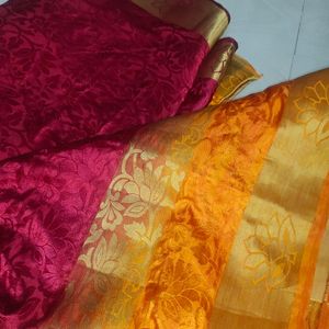 Maroon And Yellow Saree Sare