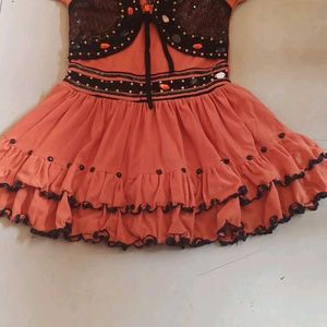 cute detail orange frock for kids