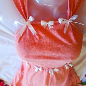 Coquette Peach Dress - Free size