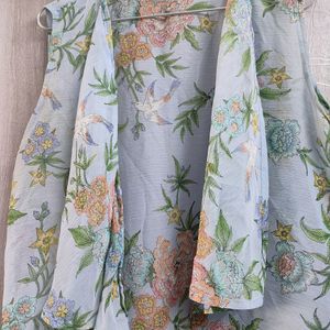 Floral Printed Sky Blue Shrug