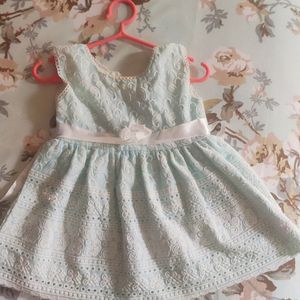 Powder Blue Embroidered Frock For Baby