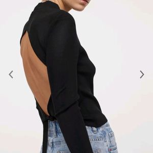 H&M Women Acrylic Black Open-Backed Top