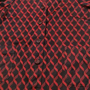 Black/Red Printed Polyester Blazer