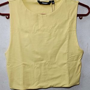 Nuon Yellow Cotton Blend Crop T-Shirt